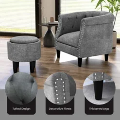 Costway Modern Accent Chair With Ottoman Armchair Barrel Sofa Chair With Footrest Grey -Cheap Furniture Store GUEST 0d79f529 497d 4298 be2e a5393d56a140