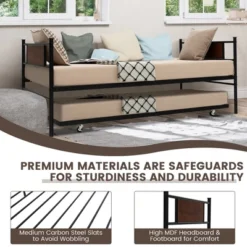 Costway Twin 2-In-1 Daybed Frame With Trundle Bed Set Steel Platform Sofa Bed Black -Cheap Furniture Store GUEST 13325170 02a3 4fd8 ad45 9d81deb660c0