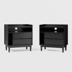 2pk Mid-Century Modern Solid Wood 2 Drawer Storage Nightstands - Saracina Home -Cheap Furniture Store GUEST 1f73b353 865e 4131 a376 6364f0459882