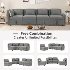 122.8" Minimalist Convertible Modular Sofa, Upholstered Sectional Sofa Couch With 5 Pillows-ModernLuxe -Cheap Furniture Store GUEST 237762c0 3f79 4047 ab5a 727a719c3b7a