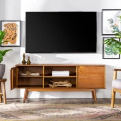 Solid Wood Mid-Century Modern TV Stand For TVs Up To 65" - Saracina Home -Cheap Furniture Store GUEST 334bf308 b086 4c05 9568 1ae4a156a658