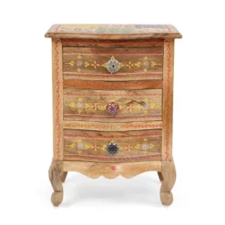 Ailey Handcrafted Boho Mango Wood 3 Drawer Nightstand Natural - Christopher Knight Home -Cheap Furniture Store GUEST 3924a78e 3952 49db 866c 6794bccc9300