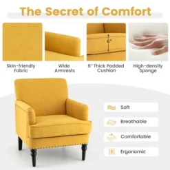 Tangkula Set Of 2 Modern Accent Chair Upholstered Sofa Chair W/ Rubber Wood Legs Yellow -Cheap Furniture Store GUEST 4a19594f 9bc1 4a20 ad2b f73a26271abd