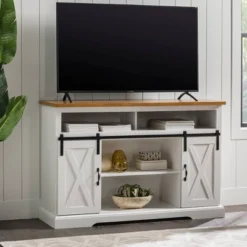 Transitional Sliding Barndoor Highboy TV Stand For TVs Up To 58" - Saracina Home -Cheap Furniture Store GUEST 4c19d460 b0f1 4bd4 adae 7d662cd1c88d