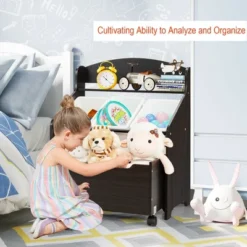Costway Kids Wooden Toy Storage Unit Organizer W/Rolling Toy Box & Plastic Bins NaturalEspresso -Cheap Furniture Store GUEST 4fc34305 9481 40cd bed5 35dcd736d6c9