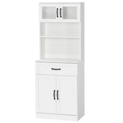 HOMCOM Freestanding Kitchen Pantry, 4-Door Buffet Cabinet With Hutch, Coffee Bar With Adjustable Shelves, 63.5 Inches, White -Cheap Furniture Store GUEST 66068933 5001 4d3c a7c7 1f54b3c22f3d