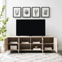 Vik Modern Boho 4 Door Herringbone TV Stand For TVs Up To 80" - Saracina Home -Cheap Furniture Store GUEST 7bd2e959 fa62 4b0c 8b39 52a23a92c73b
