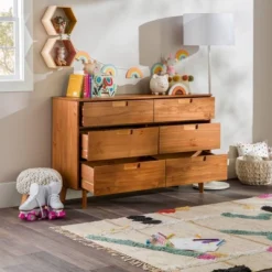 Mid-Century Modern Groove Wood 6 Drawer Dresser - Saracina Home -Cheap Furniture Store GUEST 7faaf4e0 3bb4 4268 99ad 0f6342d872ce