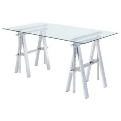 Statham Glass Top Adjustable Sawhorse Standing Desk Chrome - Coaster -Cheap Furniture Store GUEST 8f725f4c e81e 4aac bcc9 d29262a38211