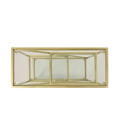 Kokesh Modern Glam Tempered Glass 3 Shelf Asymmetrical Bookcase Gold - Christopher Knight Home 4 Kokesh Modern Glam Tempered Glass 3 Shelf Asymmetrical Bookcase Gold - Christopher Knight Home - Image 3
