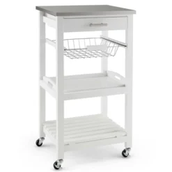 Costway Compact Kitchen Island Cart Rolling Service Trolley With Stainless Steel Top Basket -Cheap Furniture Store GUEST 947788ec 927f 4097 bffa cbd674ec7025