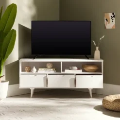 Cara Mid-Century Modern 3 Drawer Corner TV Stand For TVs Up To 58" - Saracina Home -Cheap Furniture Store GUEST 99387a85 c456 4a52 b086 1c507b93c8b5