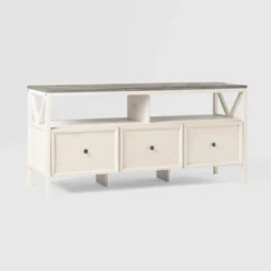 Farmhouse 3 Drawer Wood TV Stand For TVs Up To 65" - Saracina Home -Cheap Furniture Store GUEST 9c05f01d 83d8 411e ae5d 3185861747c7