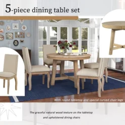 5 PCS Round Wood Extendable Dining Table Set With 4 Upholstered Dining Chairs-ModernLuxe 17 5 PCS Round Wood Extendable Dining Table Set With 4 Upholstered Dining Chairs-ModernLuxe -Cheap Furniture Store GUEST a5510eb2 6547 4904 a54c 8bf06fd8ab57