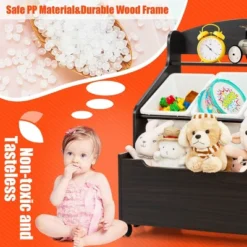 Costway Kids Wooden Toy Storage Unit Organizer W/Rolling Toy Box & Plastic Bins NaturalEspresso -Cheap Furniture Store GUEST afc4f8c4 324e 4563 81ff d202841d1460