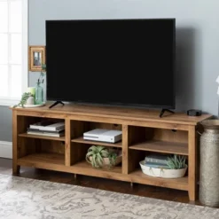 Transitional 6 Cubby Wood Open Storage Wood TV Stand For TVs Up To 80"- Saracina Home -Cheap Furniture Store GUEST ce83f227 95ad 48d0 9fb8 48e192d8fef5