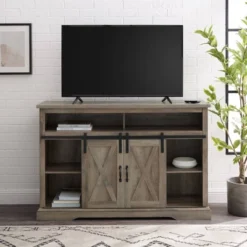Transitional Sliding Barndoor Highboy TV Stand For TVs Up To 58" - Saracina Home -Cheap Furniture Store GUEST d93bcb01 6b73 4caa 92df 0c0c138da9a4