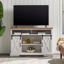 Transitional Sliding Barndoor Highboy TV Stand For TVs Up To 58" - Saracina Home -Cheap Furniture Store GUEST dd9ce182 82e2 4e7a a263 00af007d0202