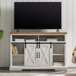 Transitional Sliding Barndoor Highboy TV Stand For TVs Up To 58" - Saracina Home -Cheap Furniture Store GUEST e952740e 70ac 42e4 a86c 65befa0e8542