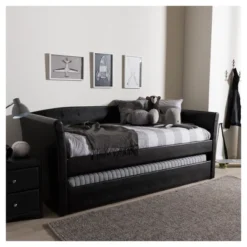 Twin Camino Modern And Contemporary Faux Leather Upholstered Daybed With Guest Trundle Bed - Baxton Studio -Cheap Furniture Store GUEST eae772a6 ece0 47e0 ba27 42d46d1808ea