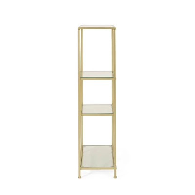 Kokesh Modern Glam Tempered Glass 3 Shelf Asymmetrical Bookcase Gold - Christopher Knight Home 3 Kokesh Modern Glam Tempered Glass 3 Shelf Asymmetrical Bookcase Gold - Christopher Knight Home - Image 2