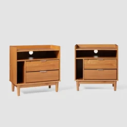 2pk Mid-Century Modern Solid Wood 2 Drawer Storage Nightstands - Saracina Home -Cheap Furniture Store GUEST f532e41d ed41 4d3a b78d 89ad584048a2