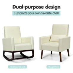 Tangkula 2-in-1 Upholstered Rocking Chair With Wood Leg & Pillow Relax Sofa Chair Light Grey/Beige/Dark Gray -Cheap Furniture Store GUEST fb3113fc 95e1 49e1 b4da d0d1b94e6231