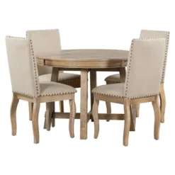 5 PCS Round Wood Extendable Dining Table Set With 4 Upholstered Dining Chairs-ModernLuxe 22 5 PCS Round Wood Extendable Dining Table Set With 4 Upholstered Dining Chairs-ModernLuxe -Cheap Furniture Store GUEST fbbff2cd 1c63 4fc1 baba 030f081038fe